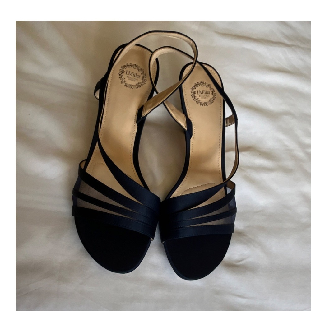I. Miller Navy Blue Strappy Kitten Heel Sandals Women's Fabric Upper Size 9.5M